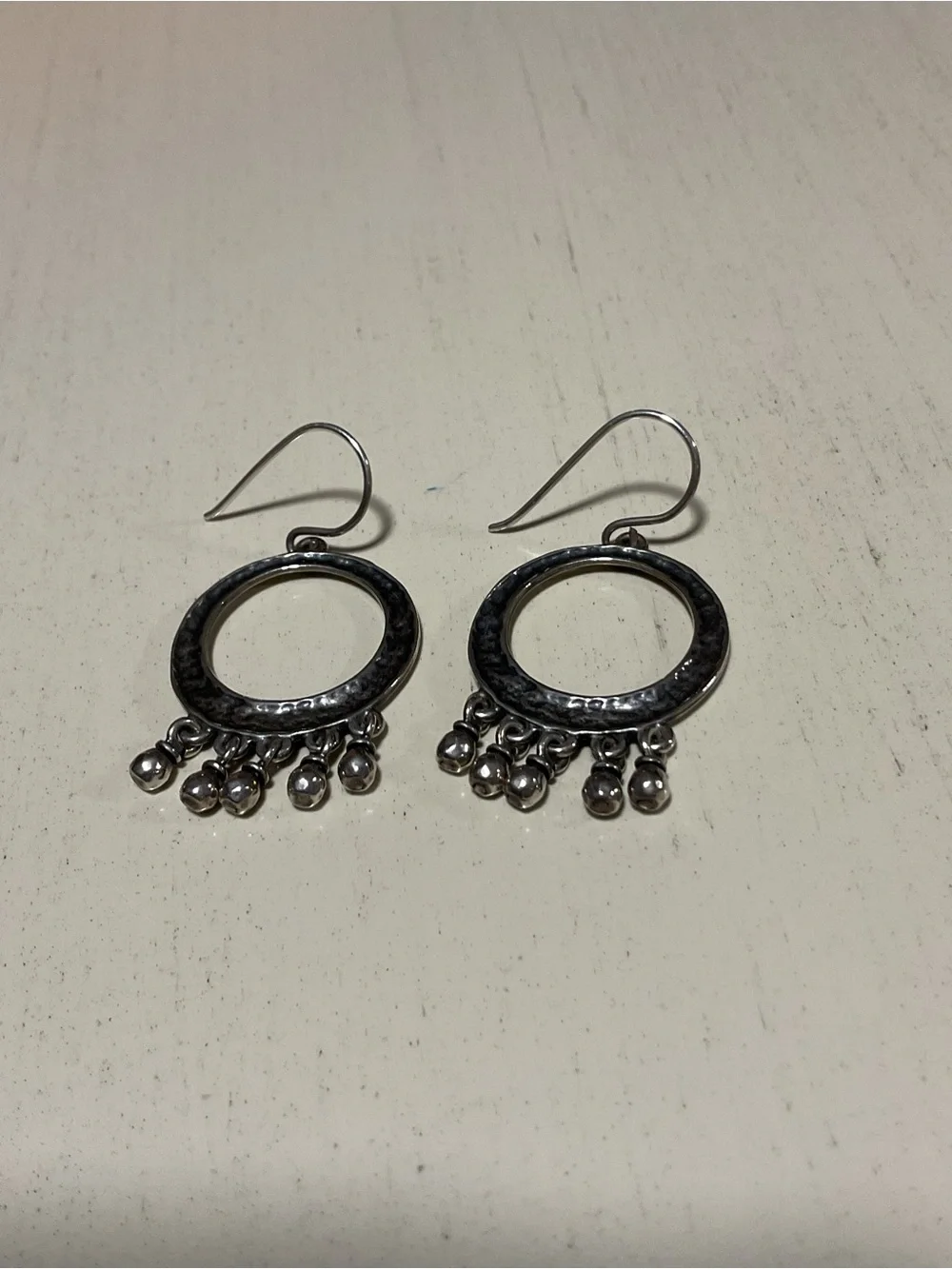 Silpada Silver Cha Cha Hammered Hoop Earrings with Dangling Bead Charms